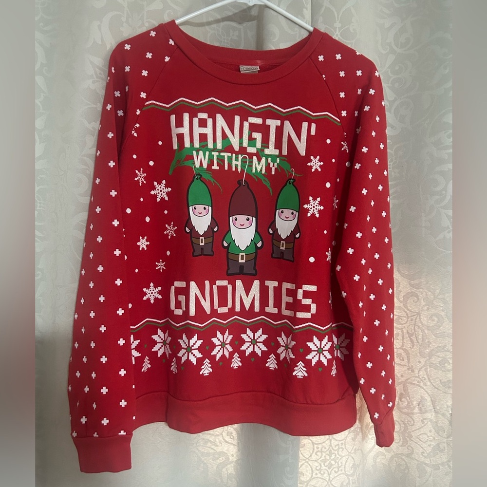 Freeze Red Christmas Sweater Hangin With My Gnomies Gnome Graphic Size L